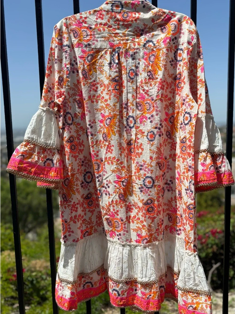 NWOT! POL Floral Boho Ruffle Tunic Dress Sequins ~ M - Picture 6 of 6